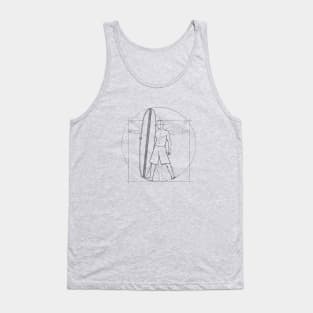 Vitruvian Man Surfer Dude With Mini-Malibu Tank Top